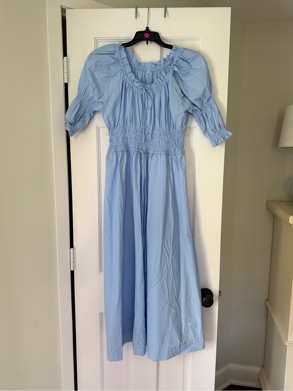 Light Blue Smocked Waist Midi Dress